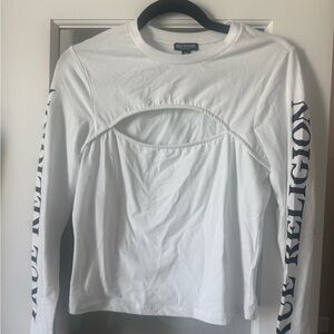 True Religion White Long Sleeve Keyhole Top